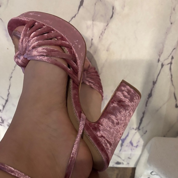 Pink Velvet Platform Heels - Picture 6 of 10